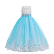 Ugoldhm Big \u0026 Little Girls Lace Dress Flower Girl Wedding Formal Vintage Bow Backless Tulle Dresses Size 4-18